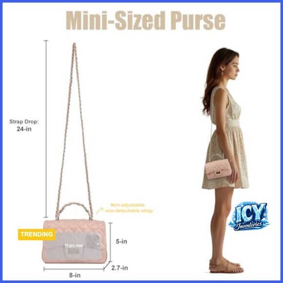 Quilted Leather Crossbody Bag with Gold Chain Strap and Top Handle - Picture 6 of 7